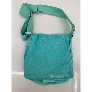 American Girls Crossbody Purse Teal Blue Embroidered Front Flap Hook & Loop Clos